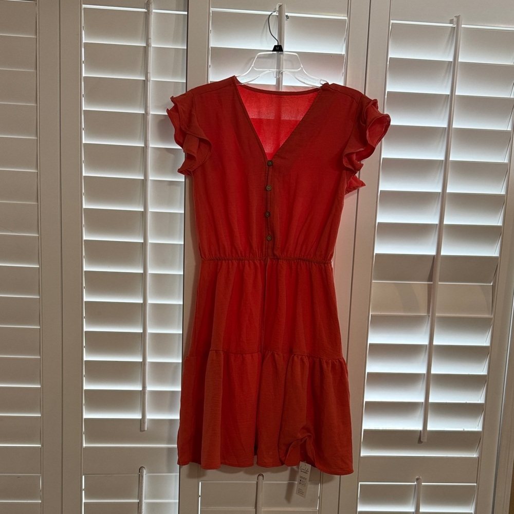 Cupshe Orange Coral Ruffle Sleeve Dress
